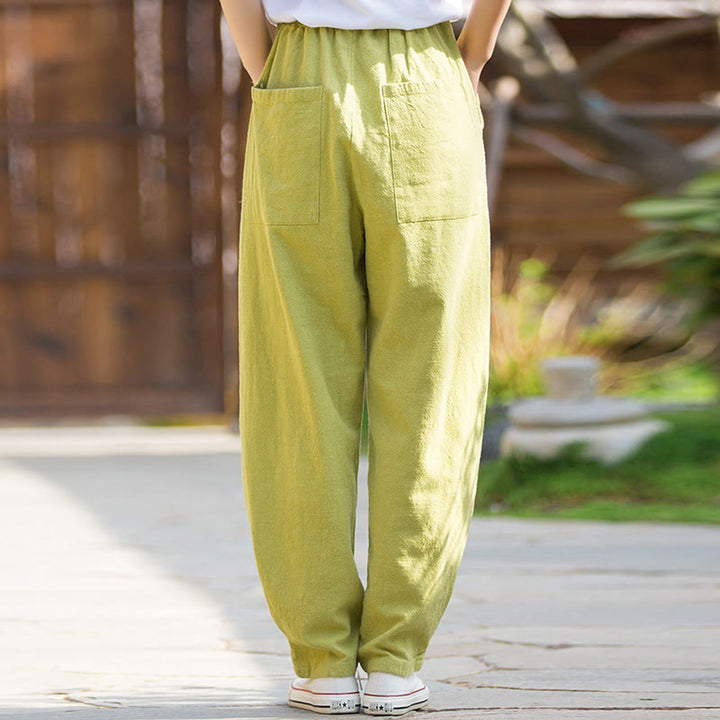 Pantalones de yoga de lino y algodón con bolsillos y diseño informal de Buddha Stones - image 2