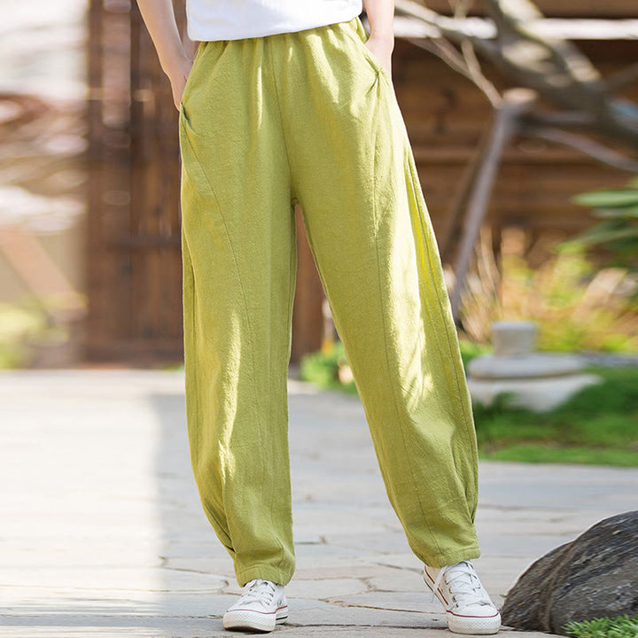 Pantalones de yoga de lino y algodón con bolsillos y diseño informal de Buddha Stones - image 4