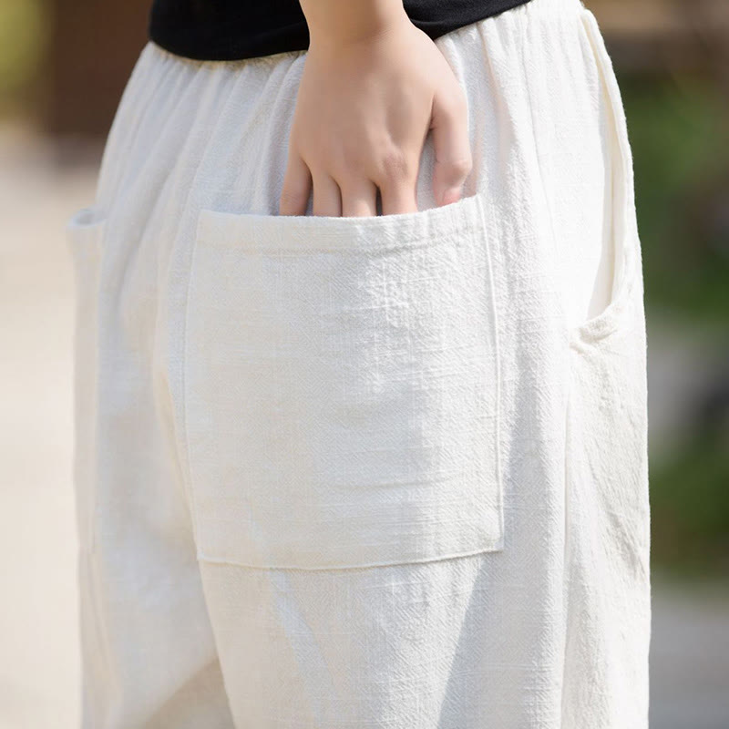 Pantalones de yoga de lino y algodón con bolsillos y diseño informal de Buddha Stones - image 12
