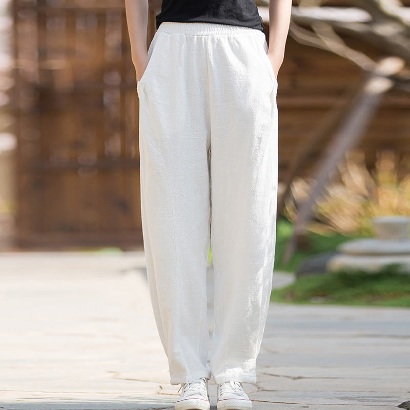 Pantalones de yoga de lino y algodón con bolsillos y diseño informal de Buddha Stones - image 10