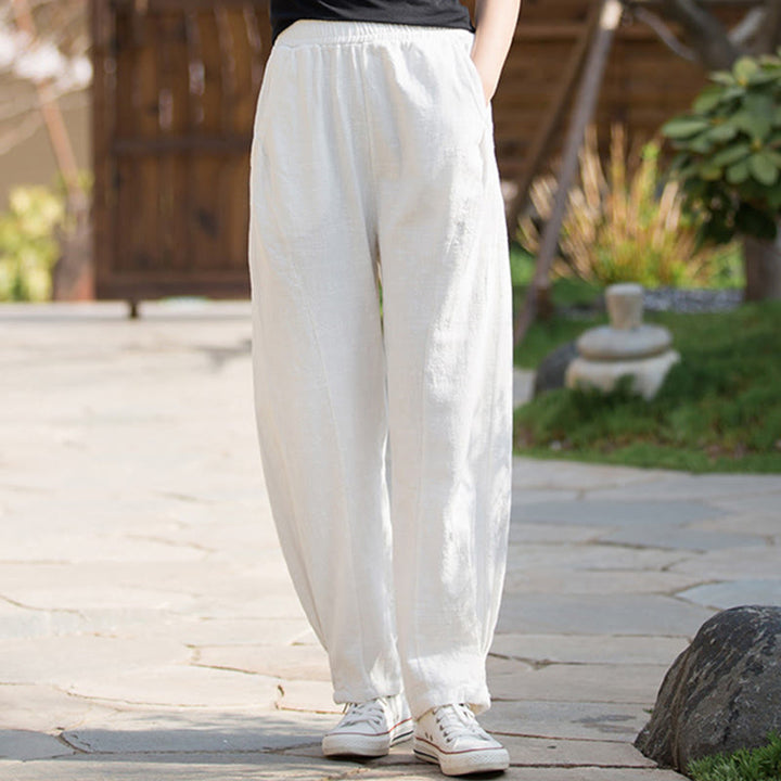 Pantalones de yoga de lino y algodón con bolsillos y diseño informal de Buddha Stones - image 9