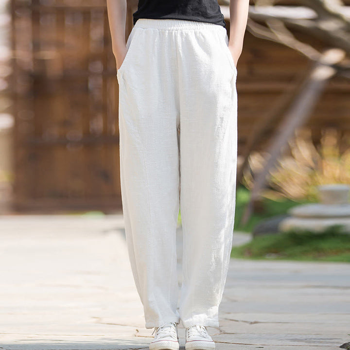 Pantalones de yoga de lino y algodón con bolsillos y diseño informal de Buddha Stones - image 10