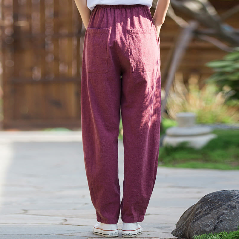 Pantalones de yoga de lino y algodón con bolsillos y diseño informal de Buddha Stones - image 17