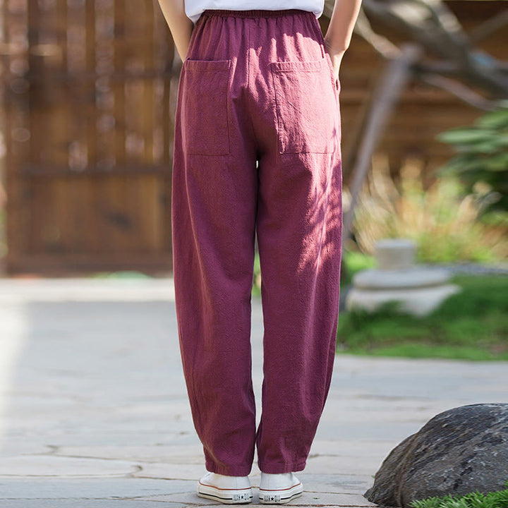 Pantalones de yoga de lino y algodón con bolsillos y diseño informal de Buddha Stones - image 17