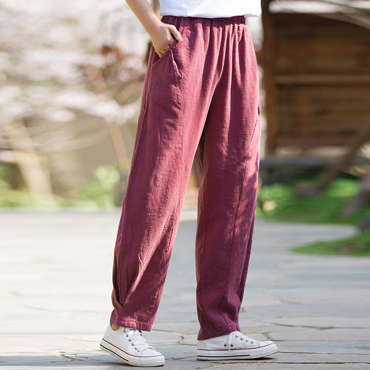 Pantalones de yoga de lino y algodón con bolsillos y diseño informal de Buddha Stones - image 16