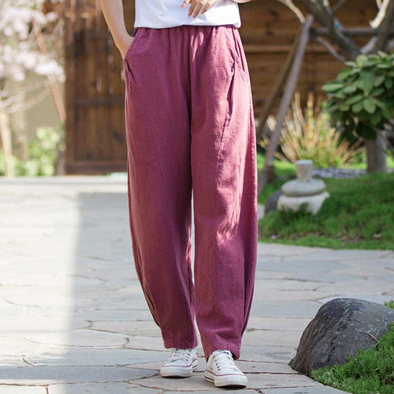 Pantalones de yoga de lino y algodón con bolsillos y diseño informal de Buddha Stones - image 21