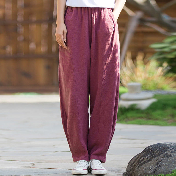 Pantalones de yoga de lino y algodón con bolsillos y diseño informal de Buddha Stones - image 20