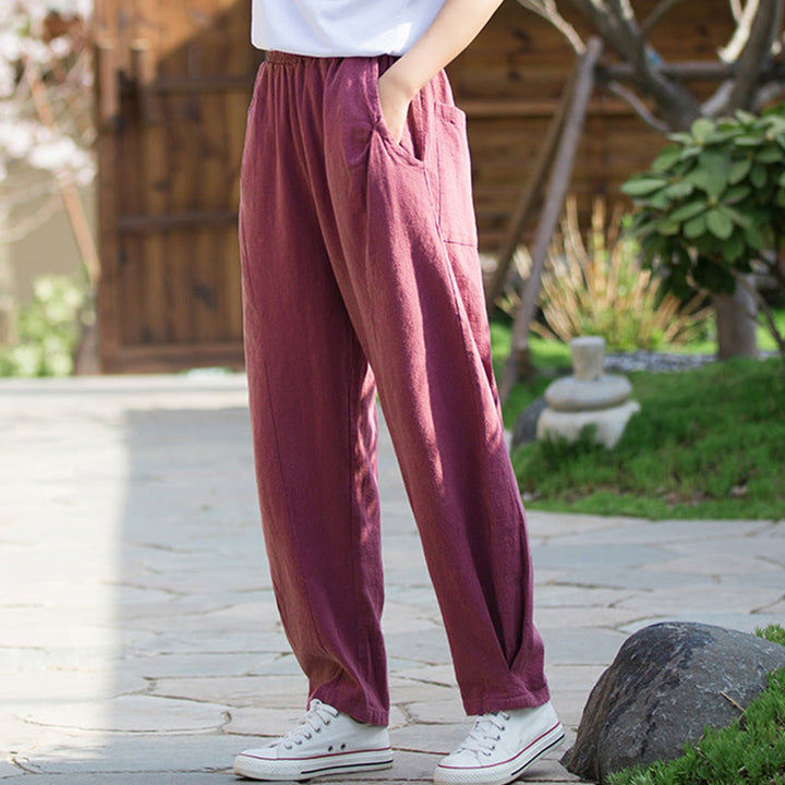 Pantalones de yoga de lino y algodón con bolsillos y diseño informal de Buddha Stones - image 18