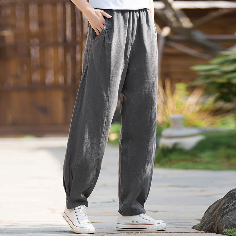 Pantalones de yoga de lino y algodón con bolsillos y diseño informal de Buddha Stones - image 27