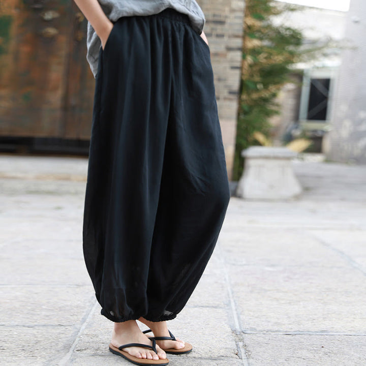 Pantalones casuales de algodón con bolsillos para mujer de Buddha Stones para verano - Negro - US4-6, UK/AU8-10, EU36-38 (F) - image 14