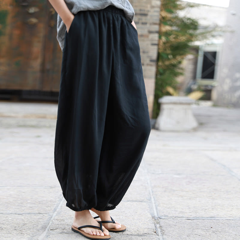 Pantalones casuales de algodón con bolsillos para mujer de Buddha Stones para verano - Negro - US4-6, UK/AU8-10, EU36-38 (F) - image 14