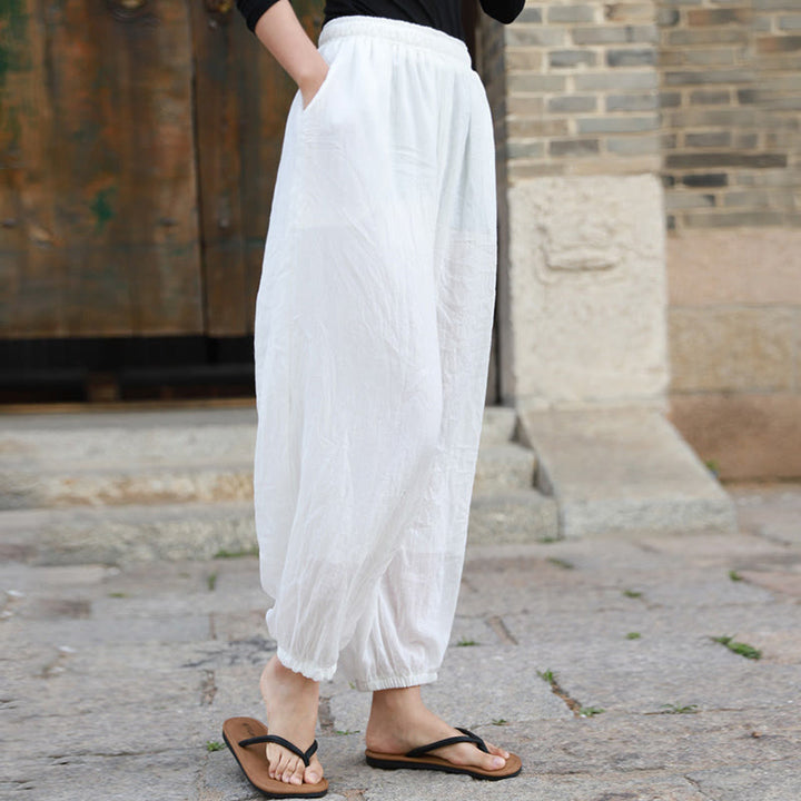 Pantalones casuales de algodón con bolsillos para mujer de Buddha Stones para verano - image 8