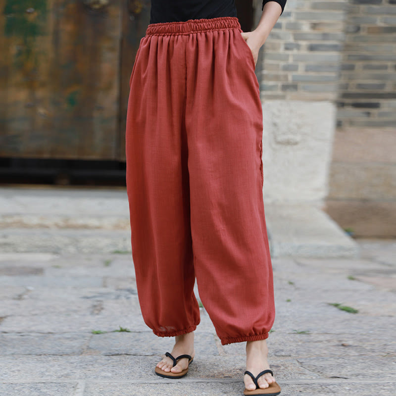 Pantalones casuales de algodón con bolsillos para mujer de Buddha Stones para verano - image 21