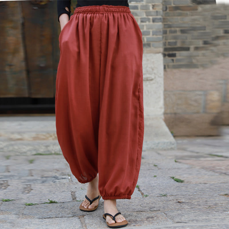 Pantalones casuales de algodón con bolsillos para mujer de Buddha Stones para verano - image 25
