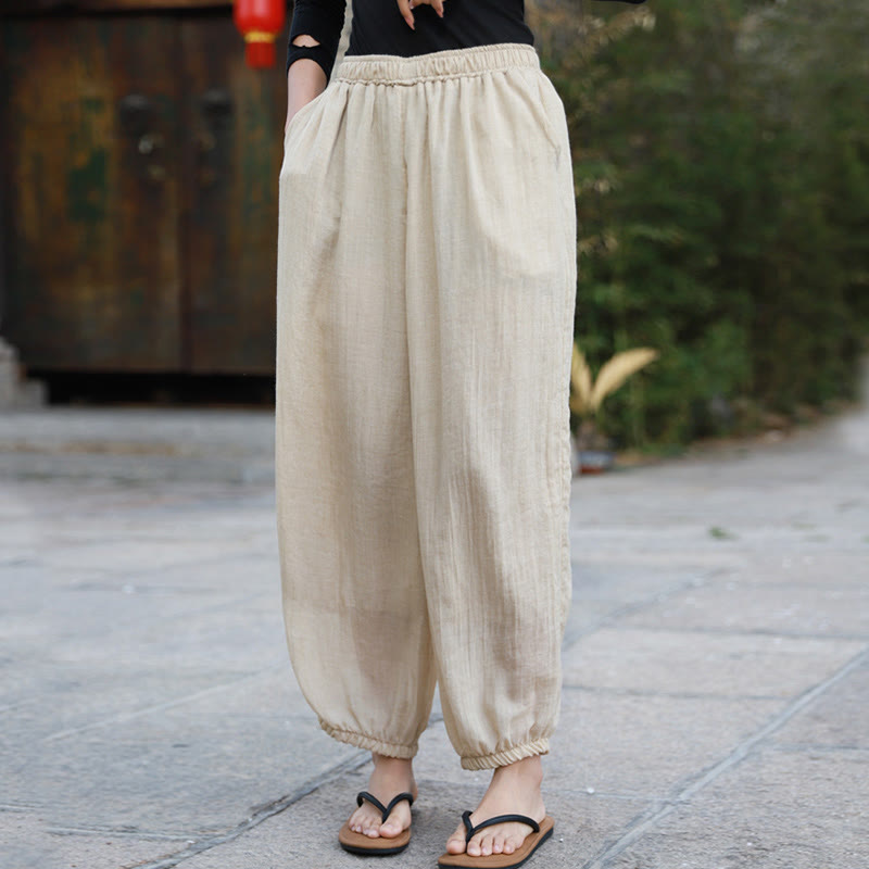 Pantalones casuales de algodón con bolsillos para mujer de Buddha Stones para verano - image 43