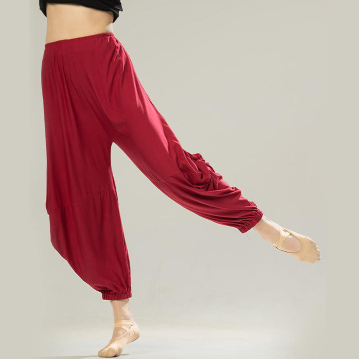 Pantalones de yoga y danza modal de color liso con Buddha Stones y transpirables - IndianRed - US12, UK/AU16, EU44 (3XL) - image 0