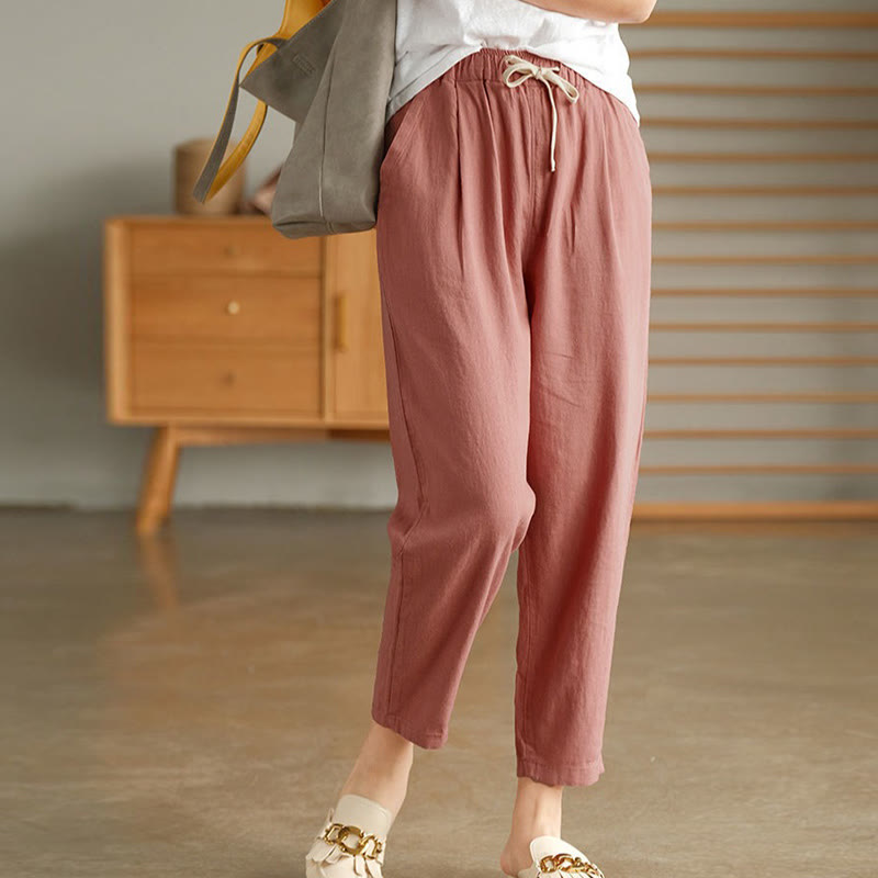 Pantalones harén informales de algodón con bolsillos y cordón para mujer de Buddha Stones - Rosa Misty - US14, UK/AU18, EU46 (4XL) - image 0