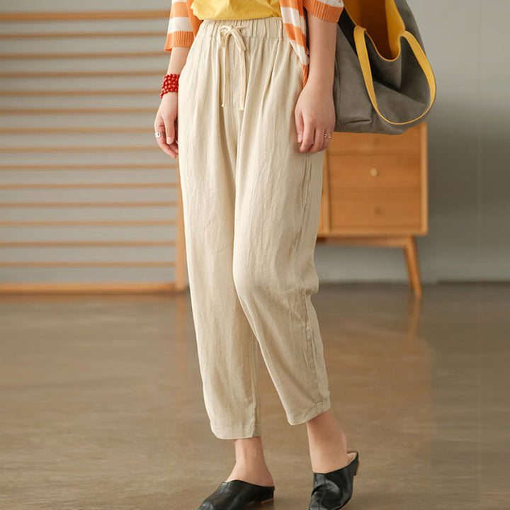 Pantalones harén informales de algodón con bolsillos y cordón para mujer de Buddha Stones - Lino - US14, UK/AU18, EU46 (4XL) - image 11