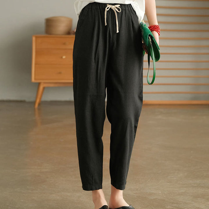 Pantalones harén informales de algodón con bolsillos y cordón para mujer de Buddha Stones - Negro - US14, UK/AU18, EU46 (4XL) - image 1