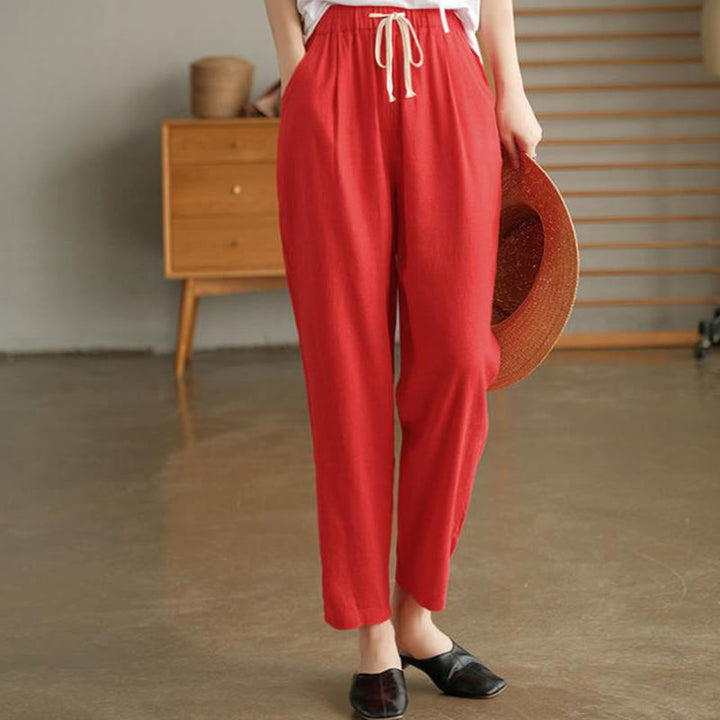 Pantalones harén informales de algodón con bolsillos y cordón para mujer de Buddha Stones - Tomate - US14, UK/AU18, EU46 (4XL) - image 14