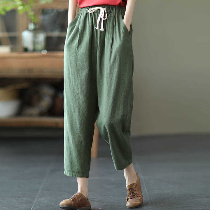 Pantalones harén informales de algodón con bolsillos y cordón para mujer de Buddha Stones - Verde mar oscuro - US14, UK/AU18, EU46 (4XL) - image 2