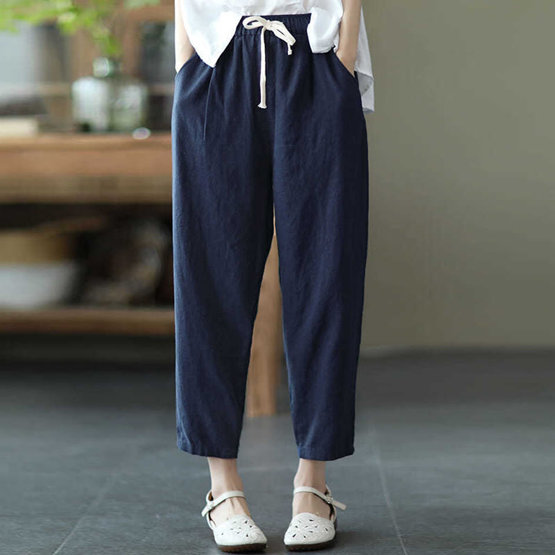 Pantalones harén informales de algodón con bolsillos y cordón para mujer de Buddha Stones - Azul acero - US14, UK/AU18, EU46 (4XL) - image 3
