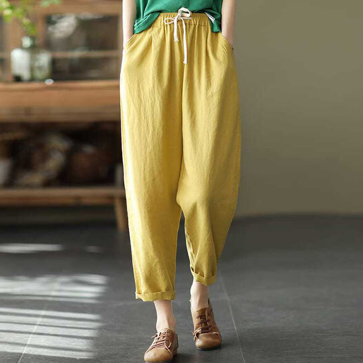 Pantalones harén informales de algodón con bolsillos y cordón para mujer de Buddha Stones - Chifón de limón - US14, UK/AU18, EU46 (4XL) - image 5