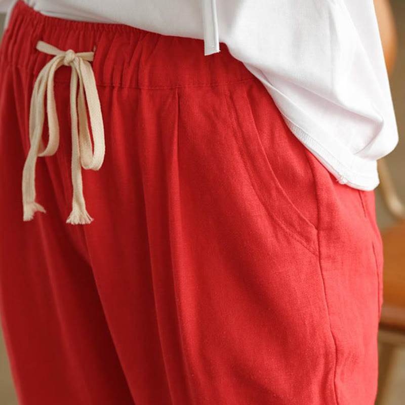 Pantalones harén informales de algodón con bolsillos y cordón para mujer de Buddha Stones - image 15