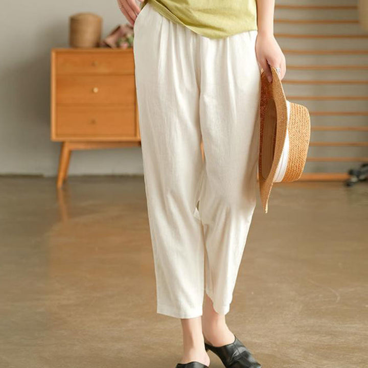 Pantalones harén informales de algodón con bolsillos y cordón para mujer de Buddha Stones - image 8
