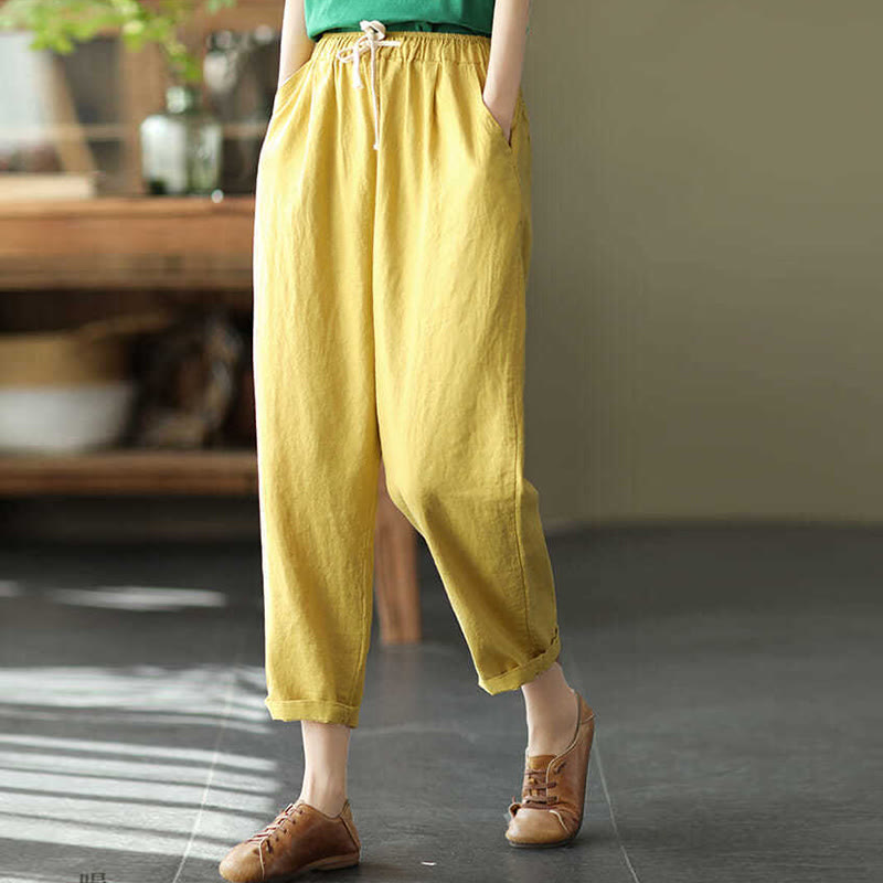 Pantalones harén informales de algodón con bolsillos y cordón para mujer de Buddha Stones - image 6