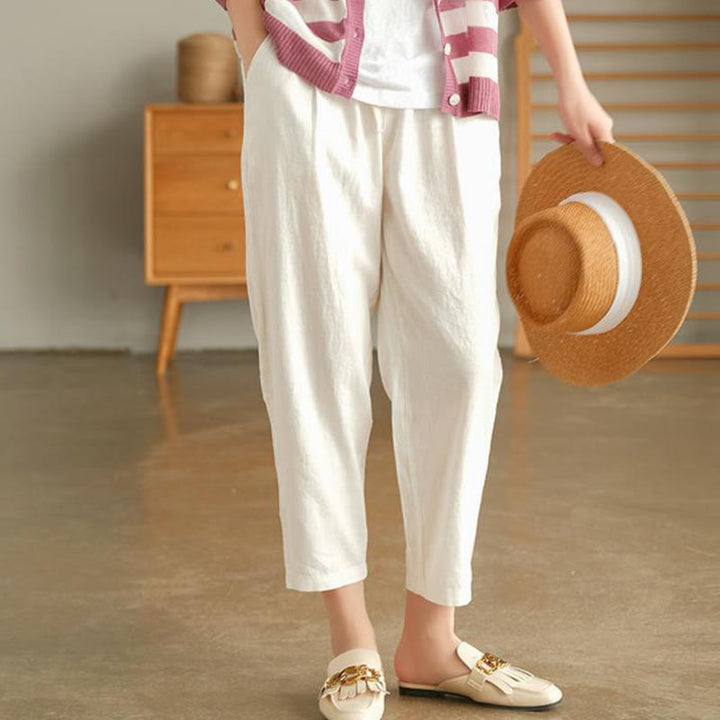 Pantalones harén informales de algodón con bolsillos y cordón para mujer de Buddha Stones - image 9
