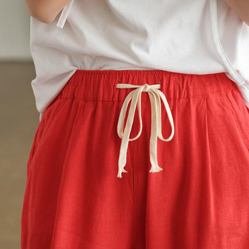 Pantalones harén informales de algodón con bolsillos y cordón para mujer de Buddha Stones - image 16