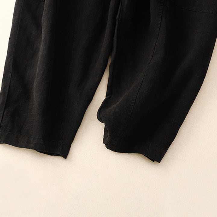 Pantalones harén de lino con cintura elástica y cordón ajustable para mujer de Buddha Stones con bolsillos - image 12
