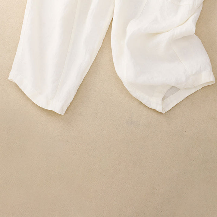 Pantalones harén de lino con cintura elástica y cordón ajustable para mujer de Buddha Stones con bolsillos - image 23