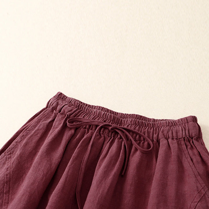 Pantalones harén de lino con cintura elástica y cordón ajustable para mujer de Buddha Stones con bolsillos - image 2
