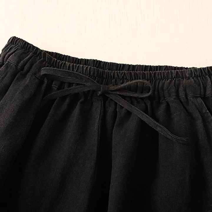 Pantalones harén de lino con cintura elástica y cordón ajustable para mujer de Buddha Stones con bolsillos - image 9