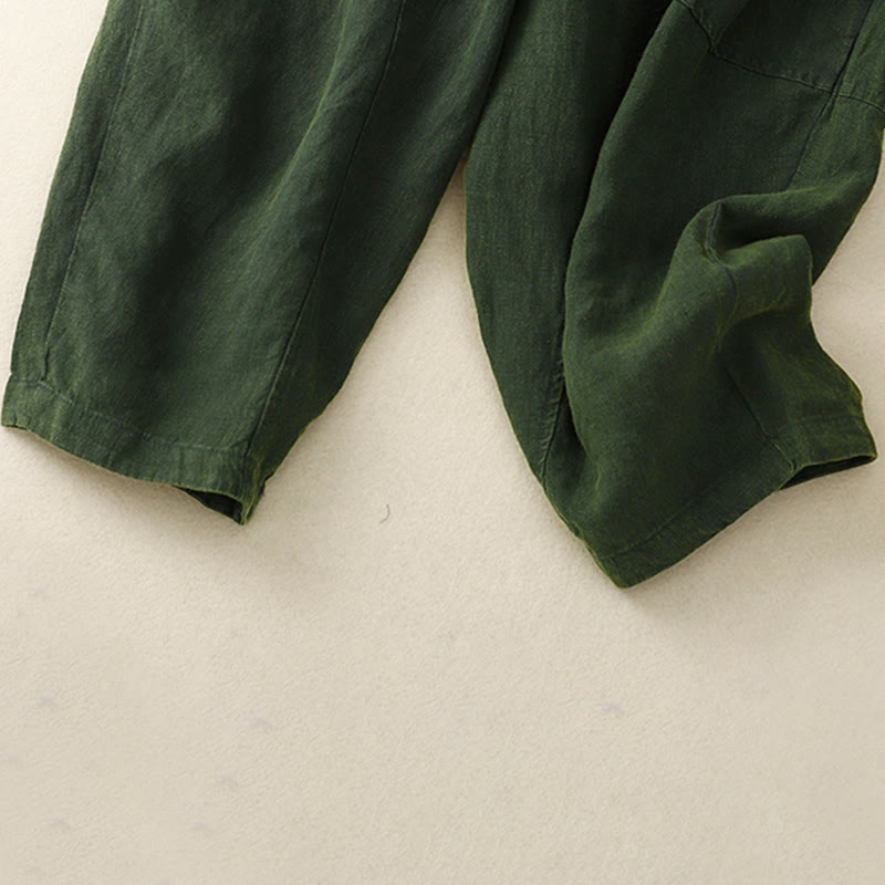 Pantalones harén de lino con cintura elástica y cordón ajustable para mujer de Buddha Stones con bolsillos - image 17