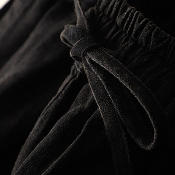Pantalones harén de lino con cintura elástica y cordón ajustable para mujer de Buddha Stones con bolsillos - image 10