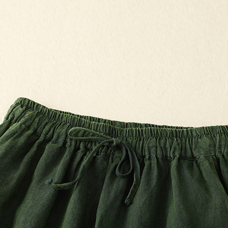 Pantalones harén de lino con cintura elástica y cordón ajustable para mujer de Buddha Stones con bolsillos - image 14