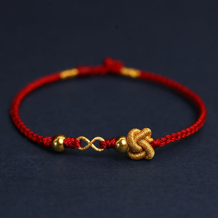 Pulsera de cuerda ultrafina hecha a mano con protección de monedas de cobre con el personaje Fu de Mobius Infinite Love de oro 999 y Buddha Stones