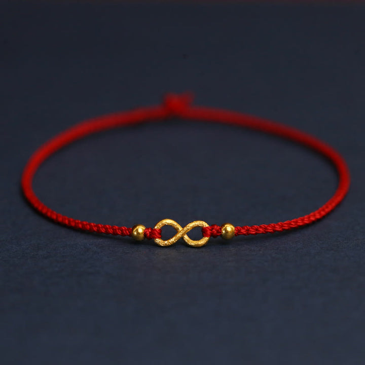 Pulsera de cuerda ultrafina hecha a mano con protección de monedas de cobre con el personaje Fu de Mobius Infinite Love de oro 999 y Buddha Stones