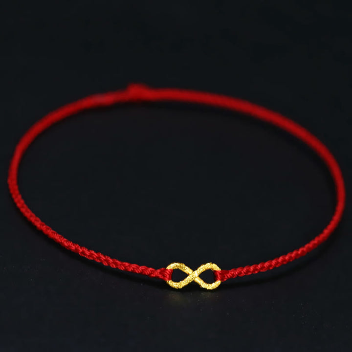 Pulsera de cuerda ultrafina hecha a mano con protección de monedas de cobre con el personaje Fu de Mobius Infinite Love de oro 999 y Buddha Stones