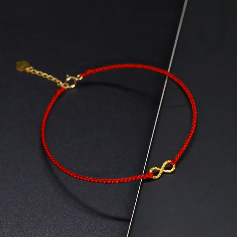 Pulsera de cuerda ultrafina hecha a mano con protección de monedas de cobre con el personaje Fu de Mobius Infinite Love de oro 999 y Buddha Stones