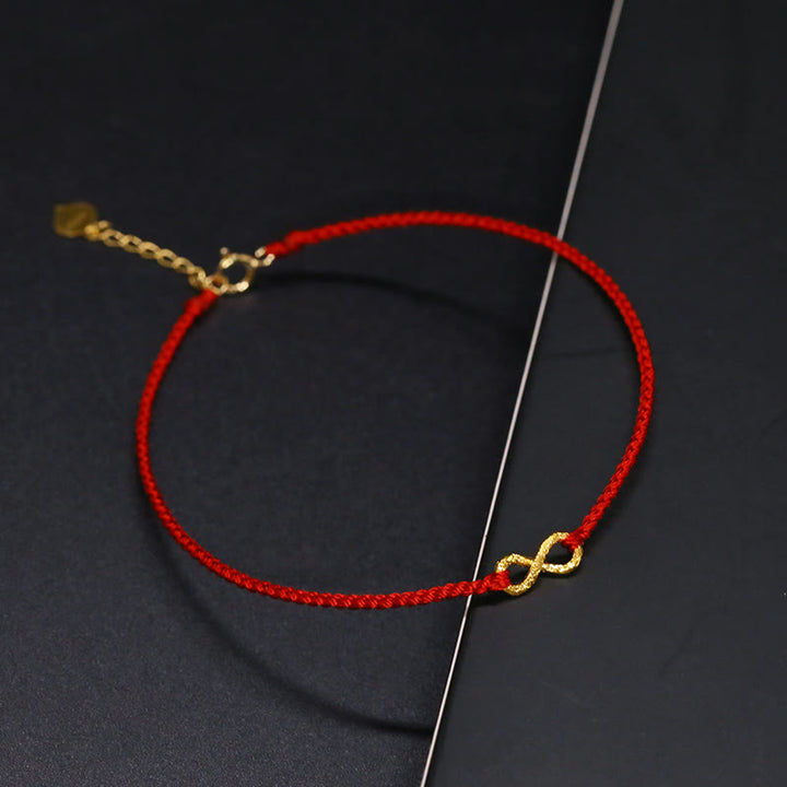 Pulsera de cuerda ultrafina hecha a mano con protección de monedas de cobre con el personaje Fu de Mobius Infinite Love de oro 999 y Buddha Stones