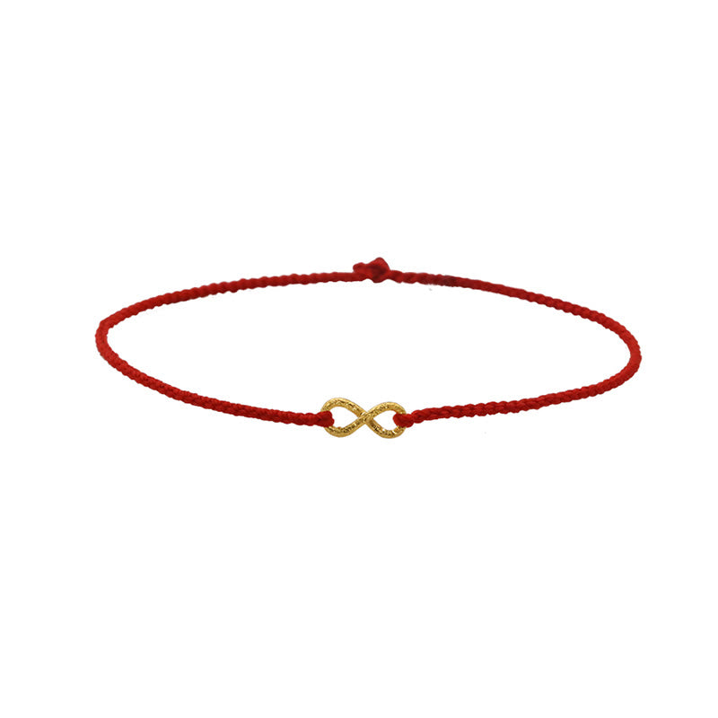 Pulsera de cuerda ultrafina hecha a mano con protección de monedas de cobre con el personaje Fu de Mobius Infinite Love de oro 999 y Buddha Stones