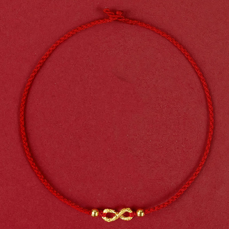 Pulsera de cuerda ultrafina hecha a mano con protección de monedas de cobre con el personaje Fu de Mobius Infinite Love de oro 999 y Buddha Stones
