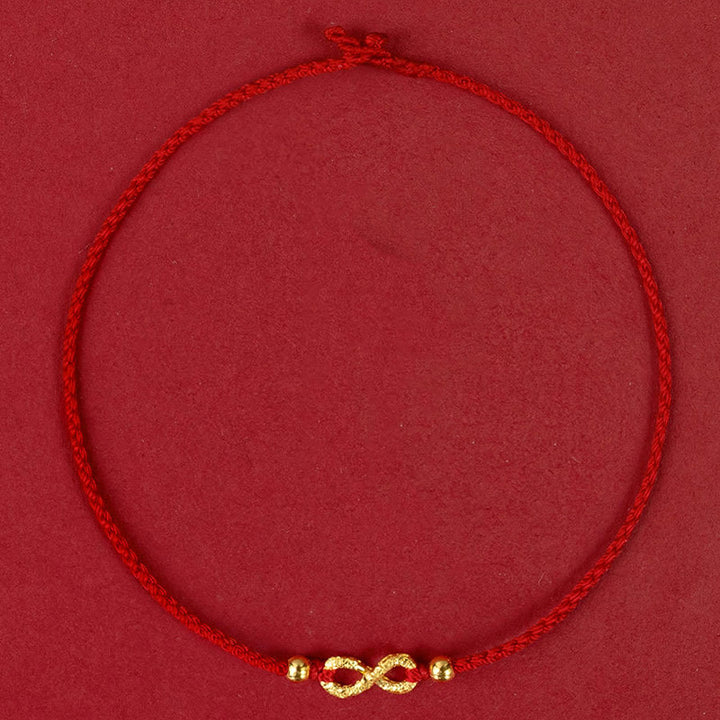 Pulsera de cuerda ultrafina hecha a mano con protección de monedas de cobre con el personaje Fu de Mobius Infinite Love de oro 999 y Buddha Stones