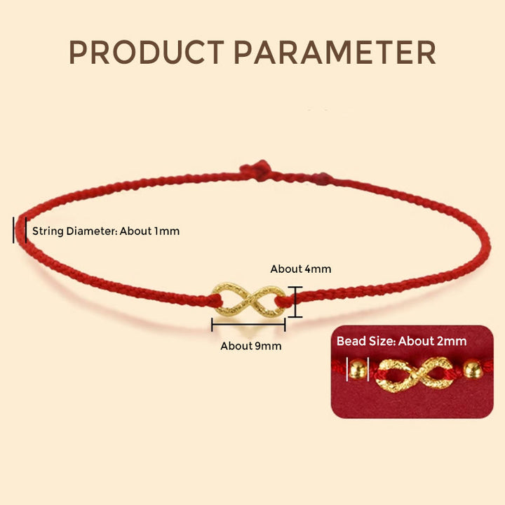 Pulsera de cuerda ultrafina hecha a mano con protección de monedas de cobre con el personaje Fu de Mobius Infinite Love de oro 999 y Buddha Stones