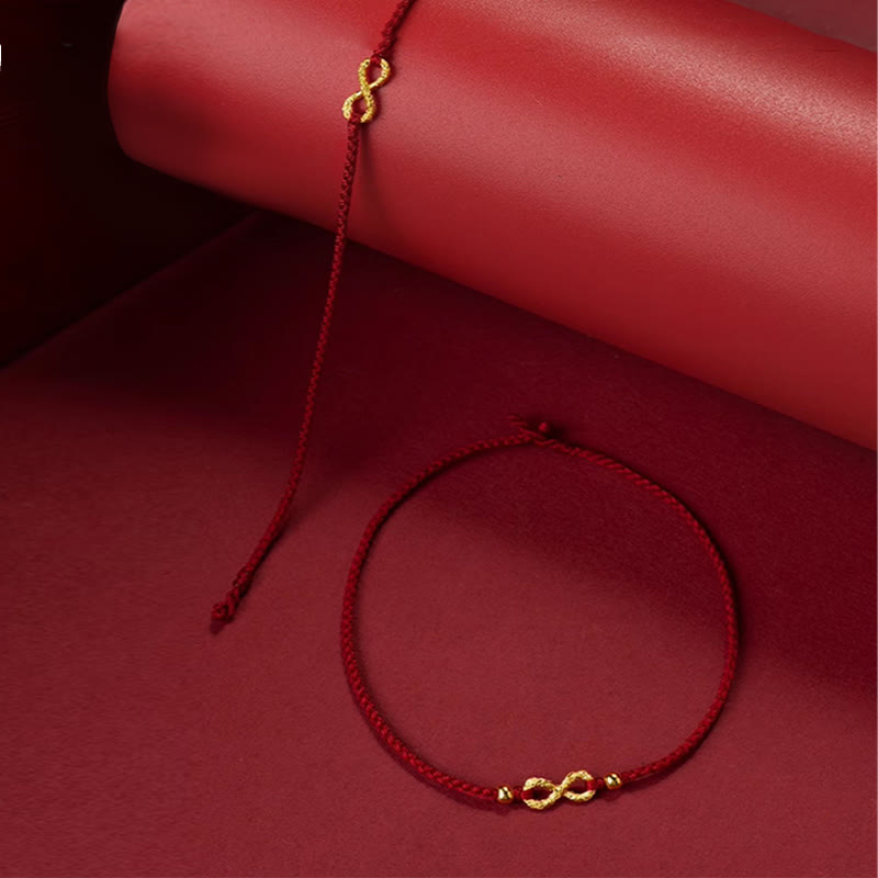 Pulsera de cuerda ultrafina hecha a mano con protección de monedas de cobre con el personaje Fu de Mobius Infinite Love de oro 999 y Buddha Stones