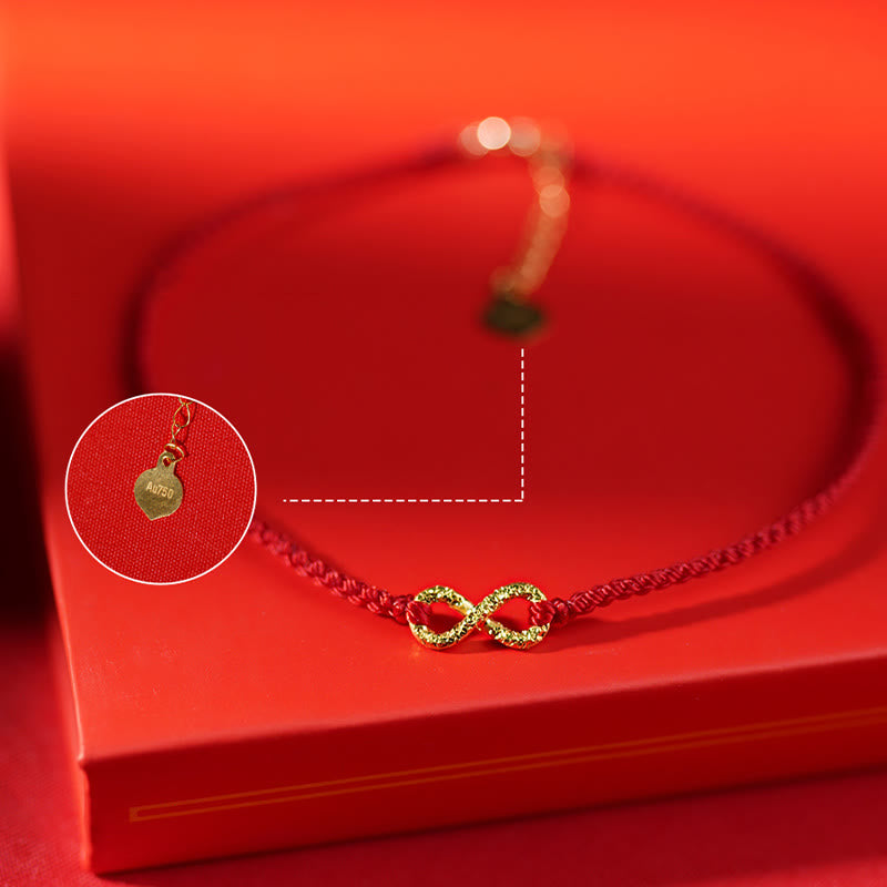 Pulsera de cuerda ultrafina hecha a mano con protección de monedas de cobre con el personaje Fu de Mobius Infinite Love de oro 999 y Buddha Stones